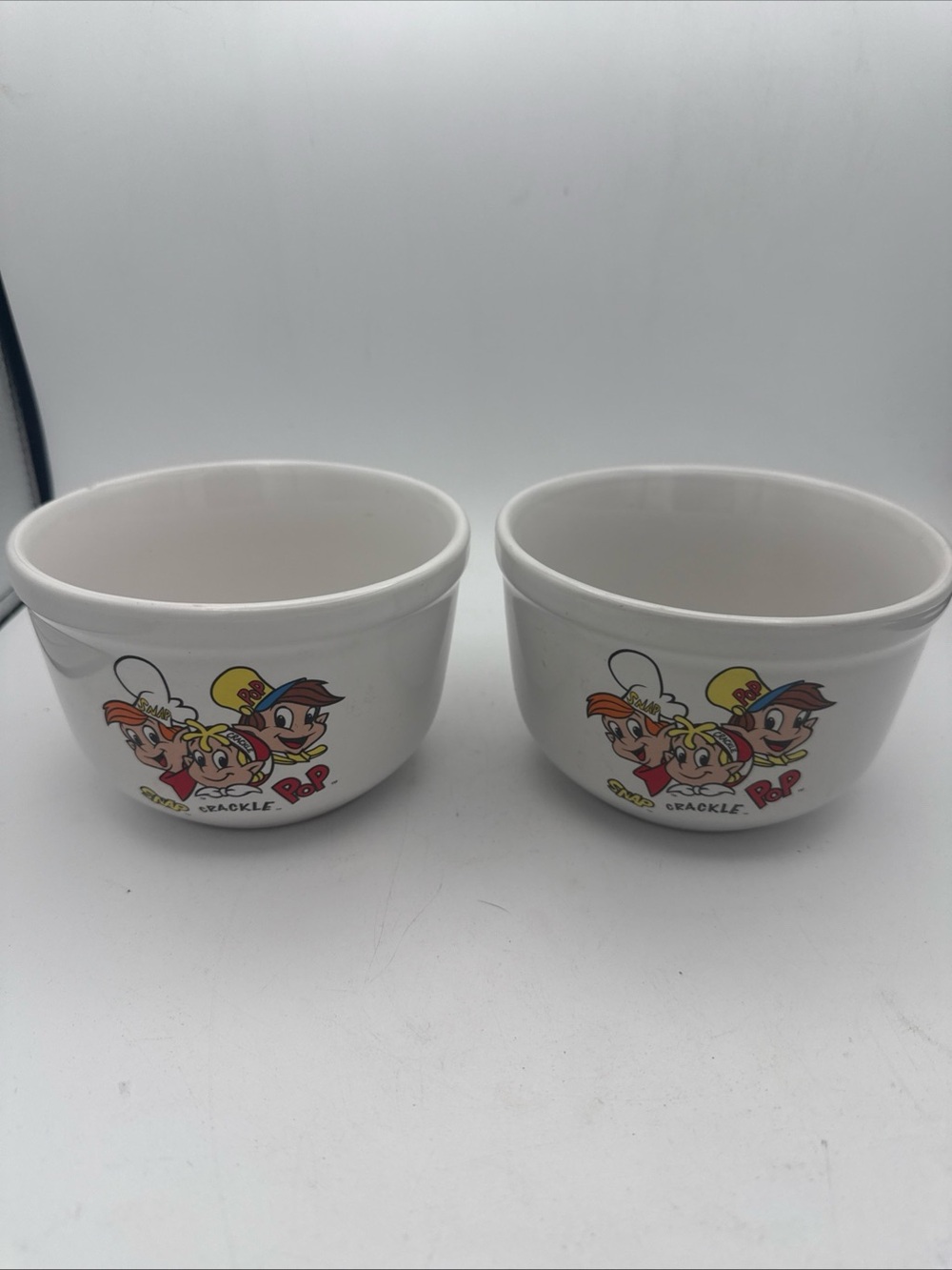 Pair of 2001 Kellogg's Snap Crackle Pop Ceramic Cereal Bowls Houston Harvest
